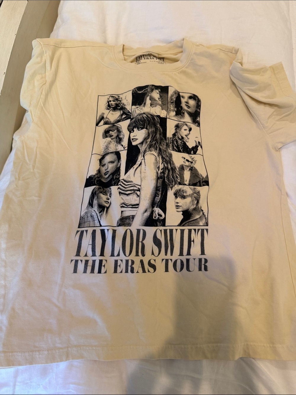 Taylor Swift Cream Tee with Black Eras Tour Collage